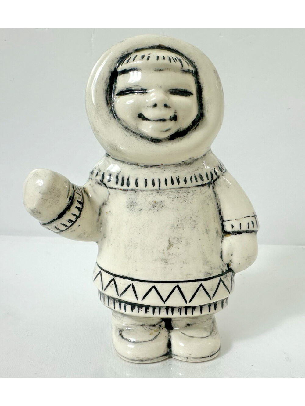 Vintage 1971 Milt Kohl Studio Pottery Inuit Child Figurine Waving Parka Signed